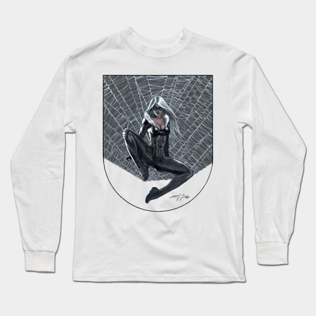 Black Cat Long Sleeve T-Shirt by lucastrati